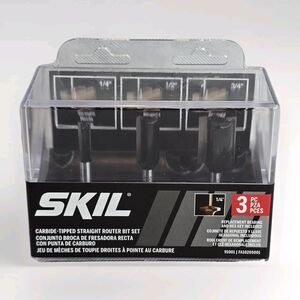 SKIL Router Bit Set 91001 Tipped Straight 3 Piece Includes 1/4" 1/2" 3/4" Bits